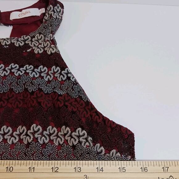 Candies Lace Mesh Halter Dress Juniors Small Burgundy Gray Floral Stripe EUC - Picture 8 of 9